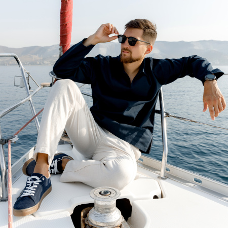 Рубаха моряка (M-L, Синий, С рисунком)